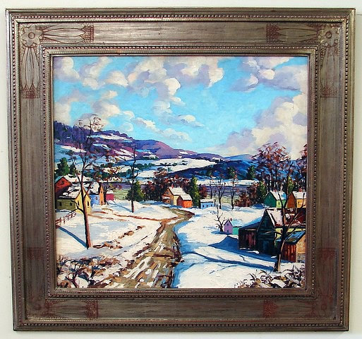 Appraisal: Road to the Delaware winter oil on canvas x signed