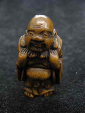 Appraisal: Carved Wooden Netsuke of a Buddha '' excellent