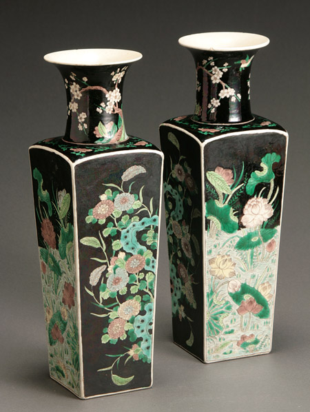 Appraisal: Pair of Chinese 'Famille Noir' Biscuit Club-Form Vases th Century