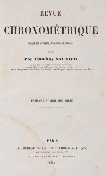 Appraisal: Saunier Claudius Revue Chronom trique Journal des Horlogers Scientifique et