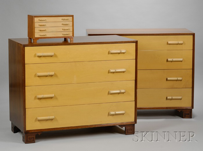 Appraisal: Modern Five-Piece Asian-style Bedroom Set a pair of mahogany and