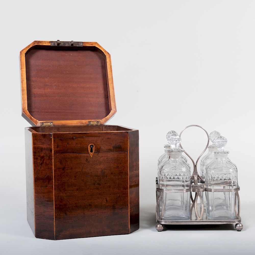 Appraisal: George III Mahogany Decanter Case with a Silver Plate Bottle