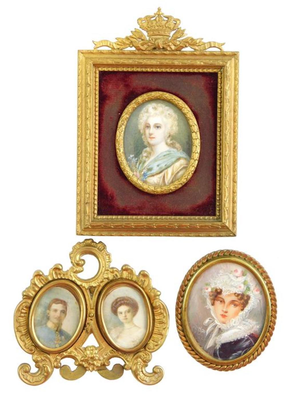 Appraisal: MINIATURE Four miniatures two women and a couple in jugate