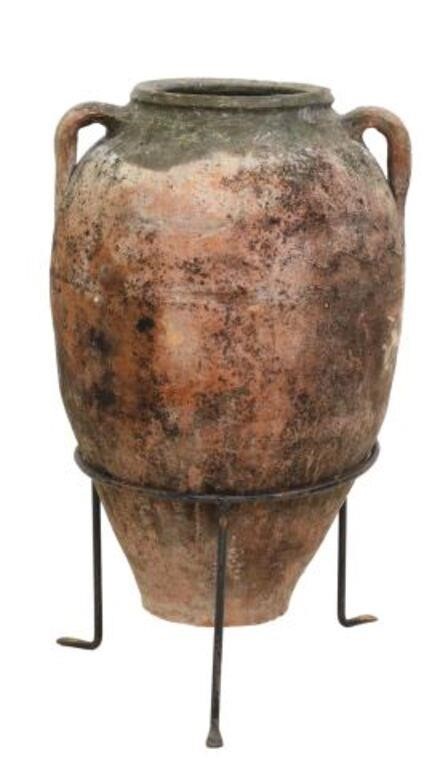 Appraisal: Large terracotta olive jar in remnants of a green glaze