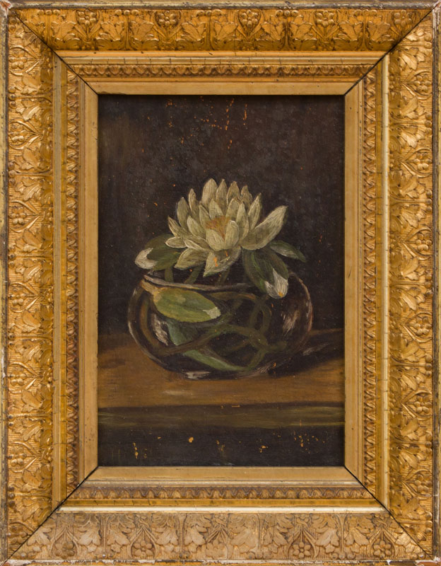 Appraisal: AMERICAN SCHOOL LILY PAD Oil on board unsigned with remains