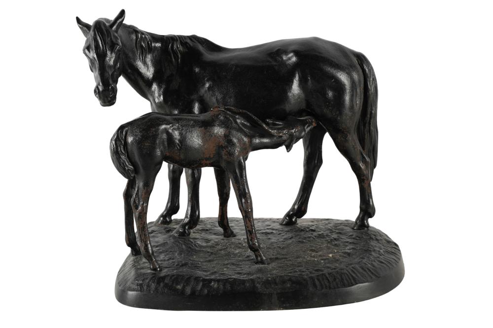 Appraisal: PATINATED METAL HORSE GROUPunsigned Condition with wear to patination inches