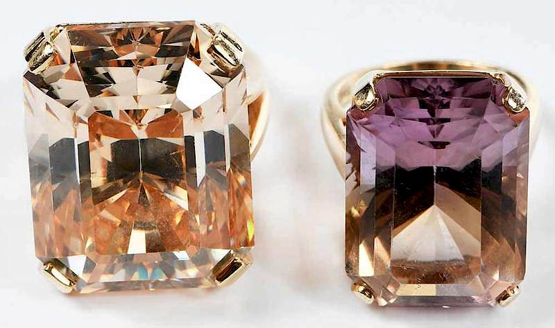 Appraisal: Two kt Rings rectangle cut ametrine approx x mm stamped