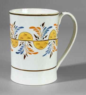 Appraisal: Pearlware mug broad band of orange black and blue flowers