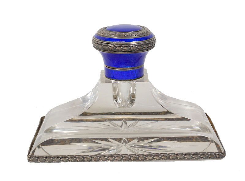 Appraisal: Russian Silver And Enamel G B Inkwell Russian Silver And