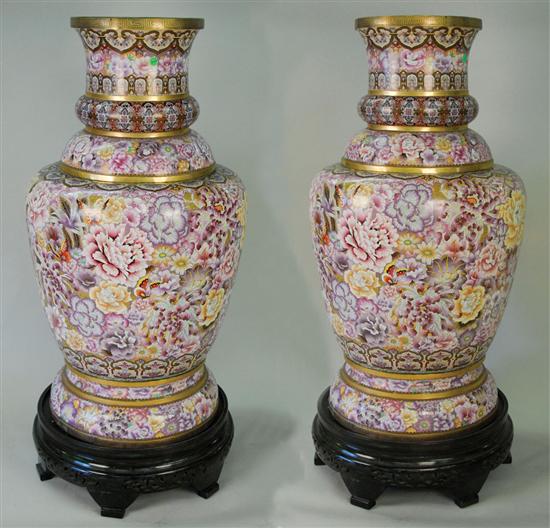 Appraisal: PAIR OF MASSIVE ELABORATELY DECORATED CLOISONNE PALACE VASES th century