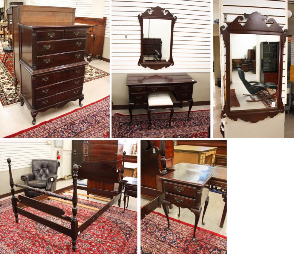 Appraisal: SIX-PIECE MAHOGANY QUEEN ANNE STYLE BEDROOM SET American mid- th