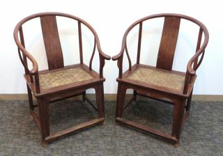 Appraisal: Pair Huanghuali Horseshoe Back Chairs Pair Huanghuali Horseshoe Back Chairs