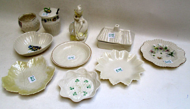 Appraisal: TEN PIECES OF BELLEEK PORCELAIN consisting of one hand painted