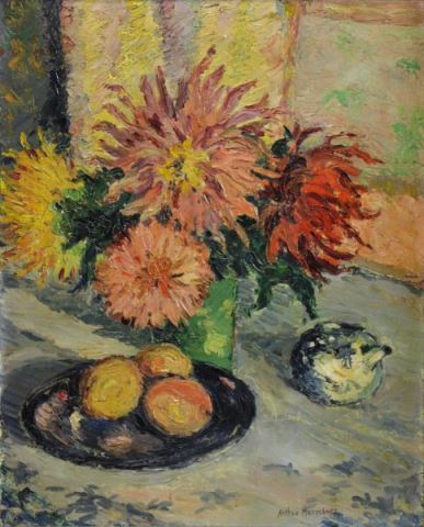 Appraisal: MARSCHNER Arthur Oil on Canvas Still Life withFlowers and Fruit