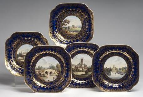 Appraisal: SET OF FIVE SPODE PORCELAIN TOPOGRAPHICAL DESSERT PLATES - Each