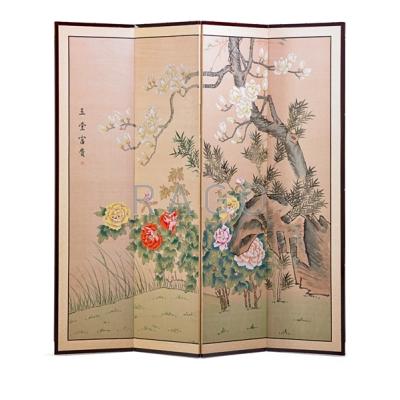 Appraisal: ASIAN FOUR PANEL SCREEN Garden scene th c x x