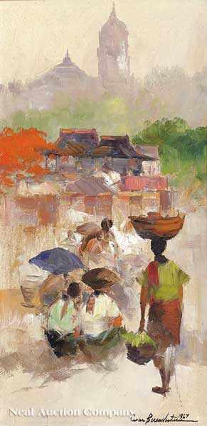 Appraisal: Cesar Buenaventura Filipino - Market Scene oil on canvas signed