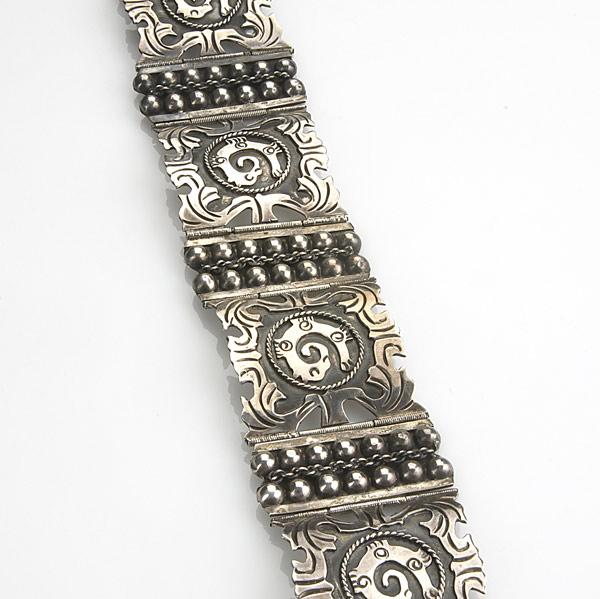 Appraisal: MEXICAN SILVER BELT Pierced and fused glyph form and half-bead