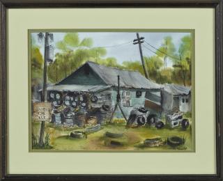 Appraisal: Darlene Johnson Highway Scene - Worms for Sale th c