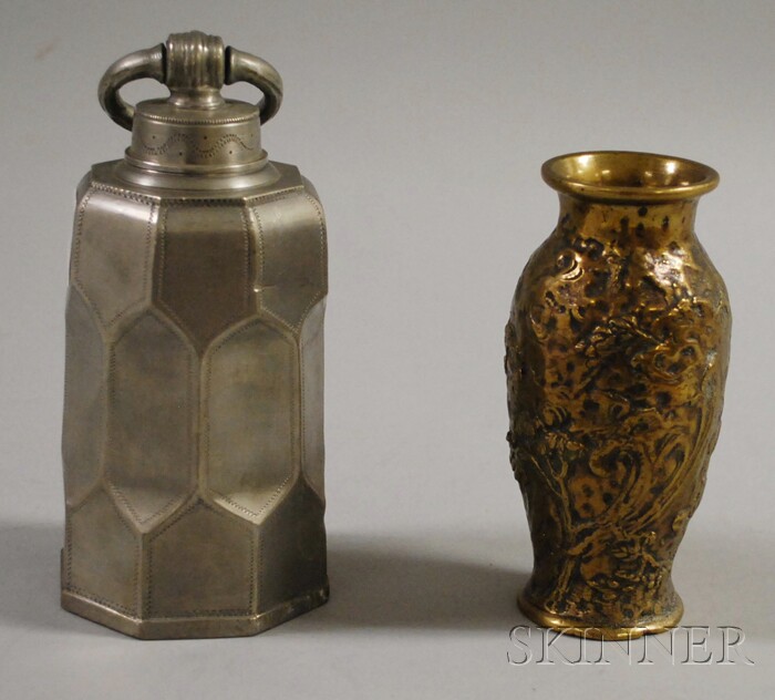 Appraisal: Dutch Pewter Tea Caddy and a Japanese Cast Brass Vase