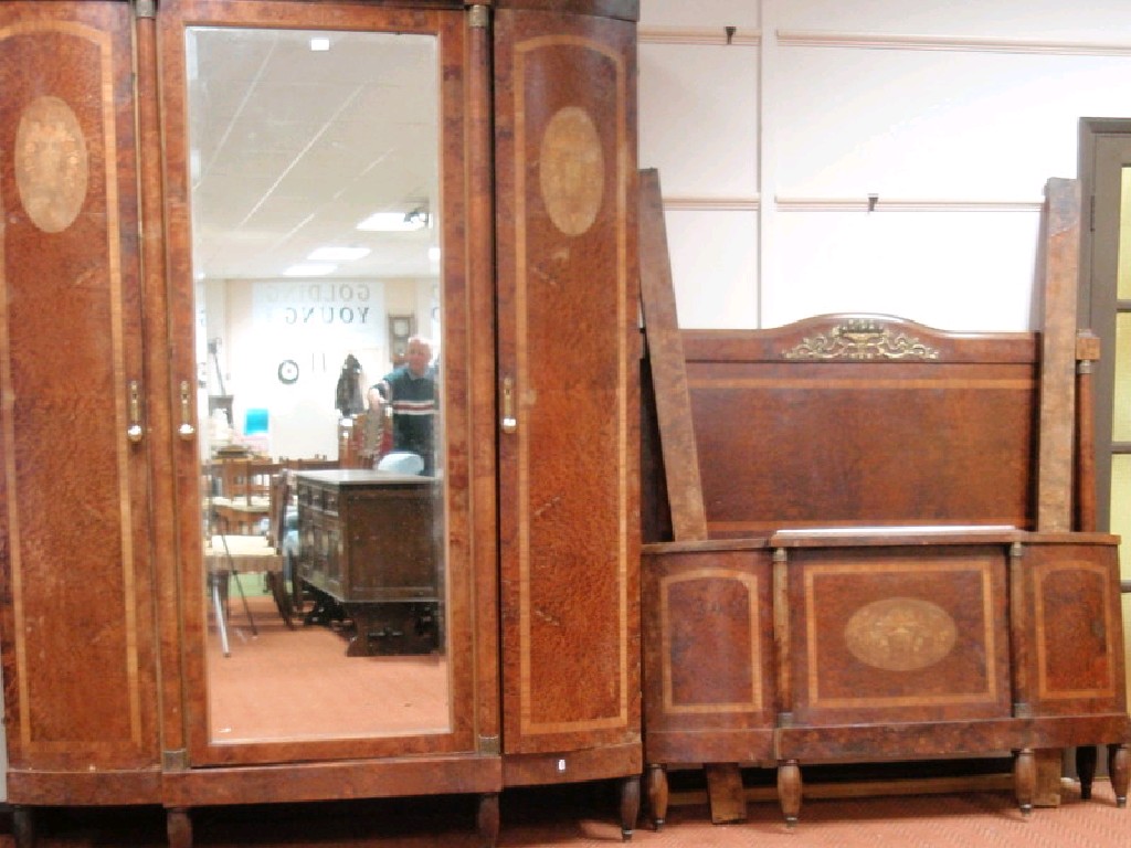 Appraisal: A thC French inlaid birds-eye maple armoire with double bed