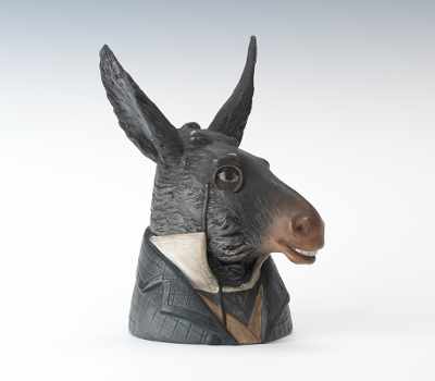 Appraisal: Figural Donkey Head Humidor Large pottery head of a smiling