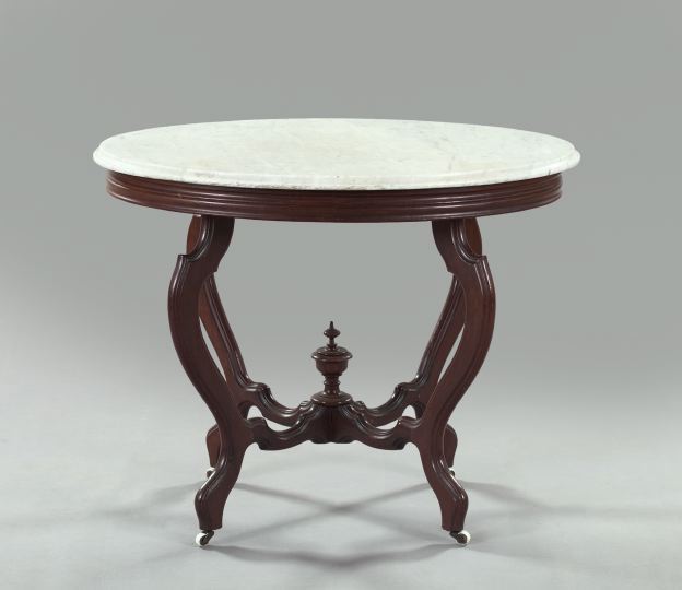 Appraisal: Large American Rococo Revival Walnut and Marble-Top Oval Center Table