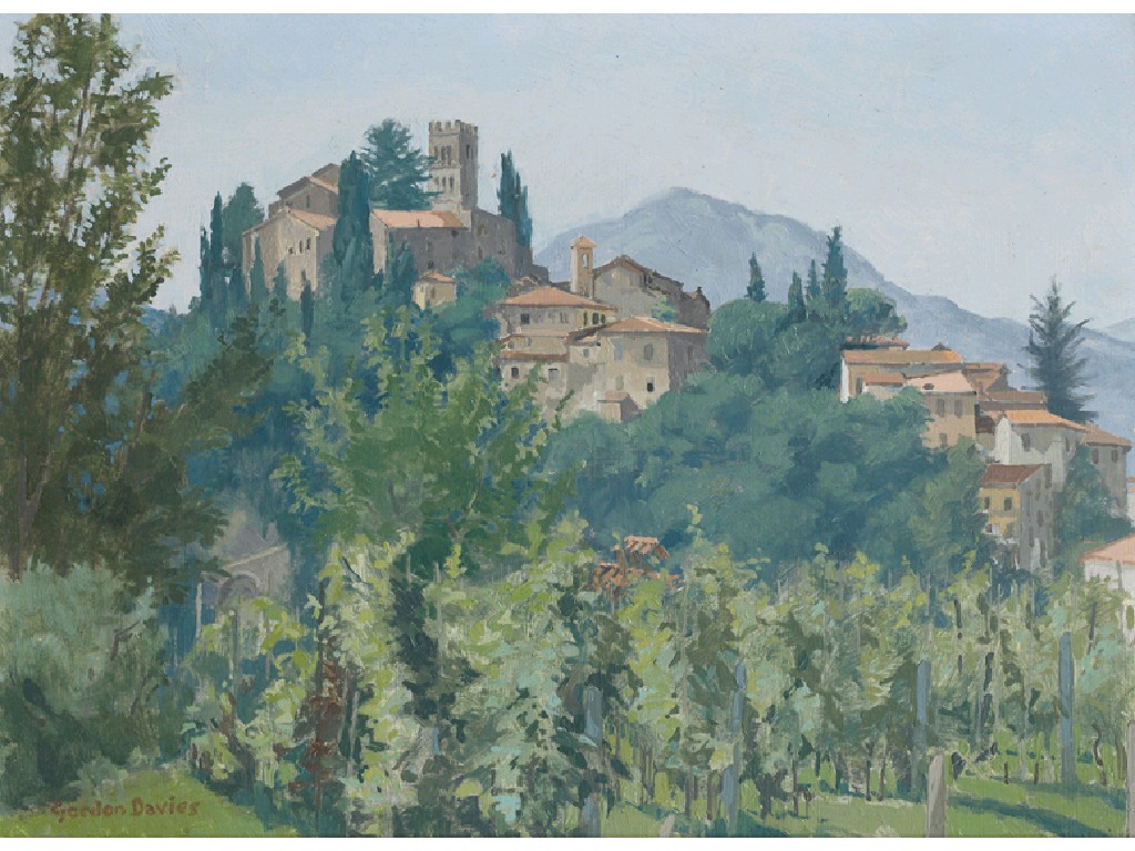 Appraisal: GORDON DAVIES A view of Barga Tuscany signed and bearing