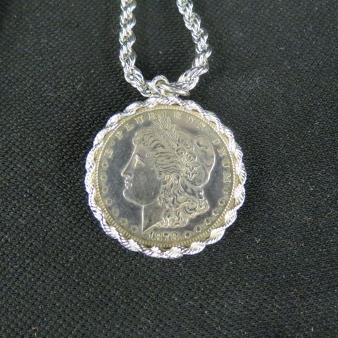 Appraisal: Sterling Silver Necklacewith -S Morgan Silver Dollar long rope chain