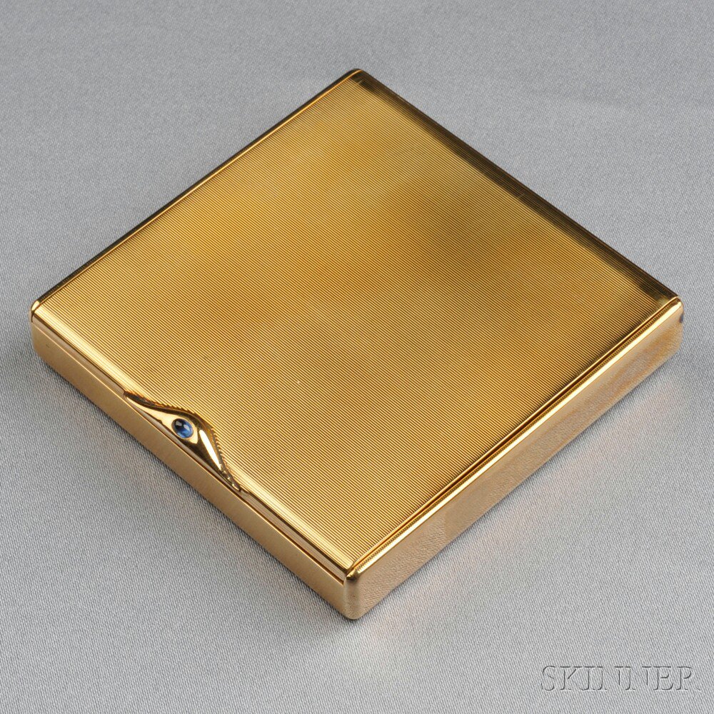 Appraisal: Retro kt Gold Compact Cartier the line-engraved case with cabochon