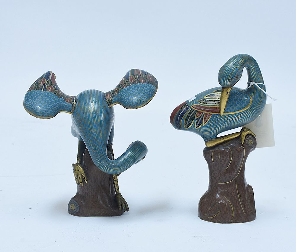 Appraisal: Pair th C Chinese cloisonn shore birds Pair th C