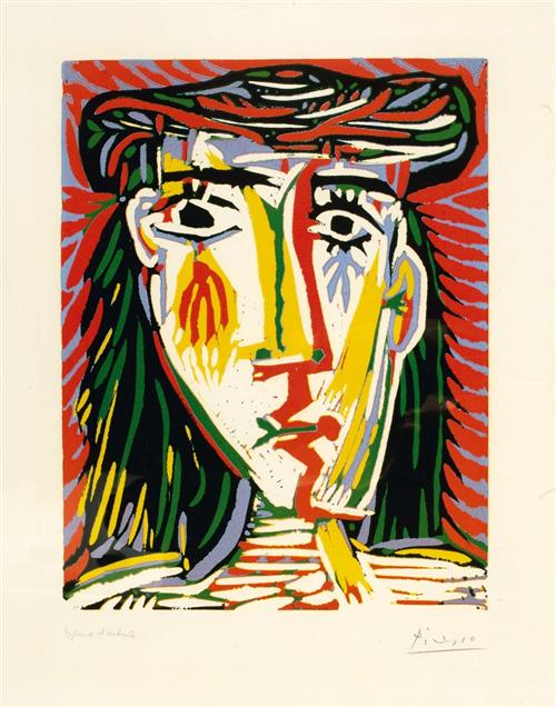 Appraisal: PICASSO PABLO Femme au chapeau Colour lino-cut inscribed lower left