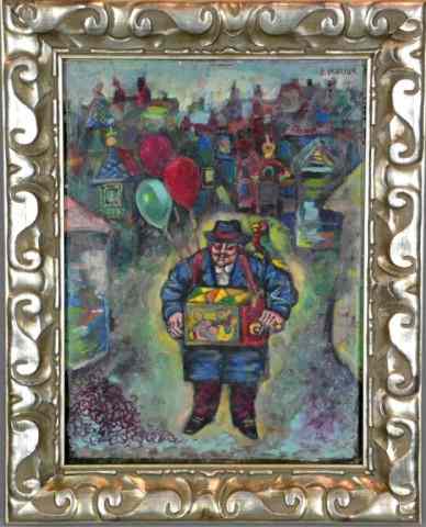 Appraisal: David Davidovich Burliuk Oil Mixed Media On BoarDepicting a ''Hurdy-Gurdy