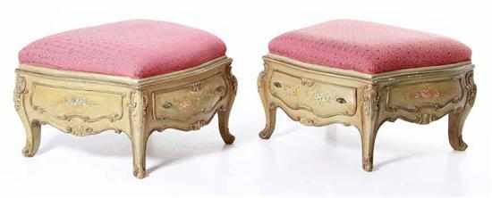 Appraisal: Pair Italian painted banquettes early th century serpentine cushion top