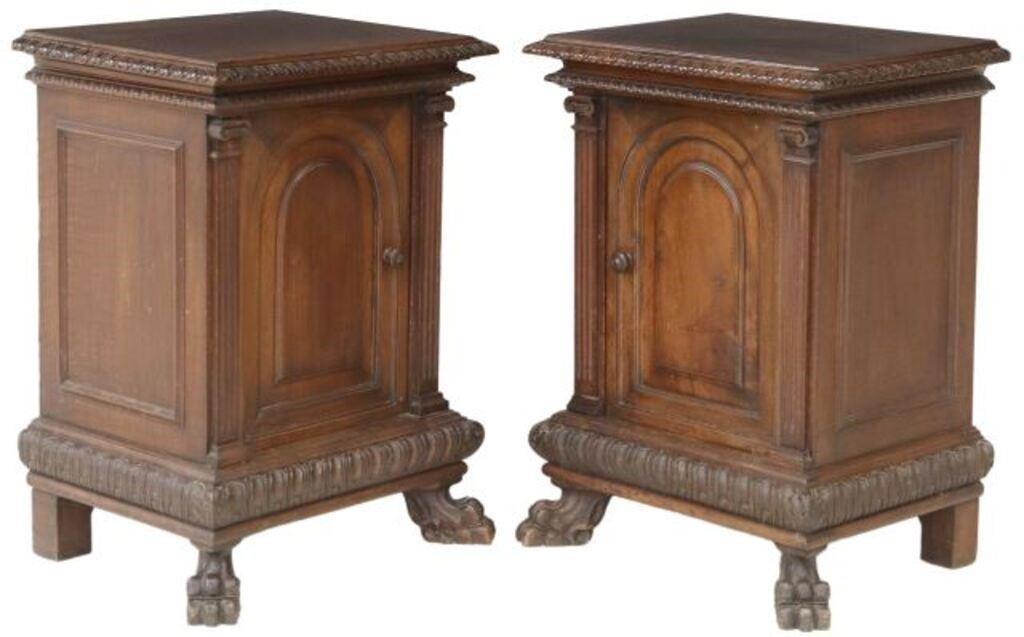 Appraisal: pair Italian Renaissance Revival walnut nightstands early th c single