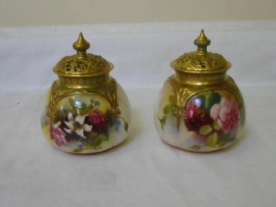 Appraisal: A PAIR OF ROYAL WORCESTER BLUSH PORCELAIN POT POURRI VASES