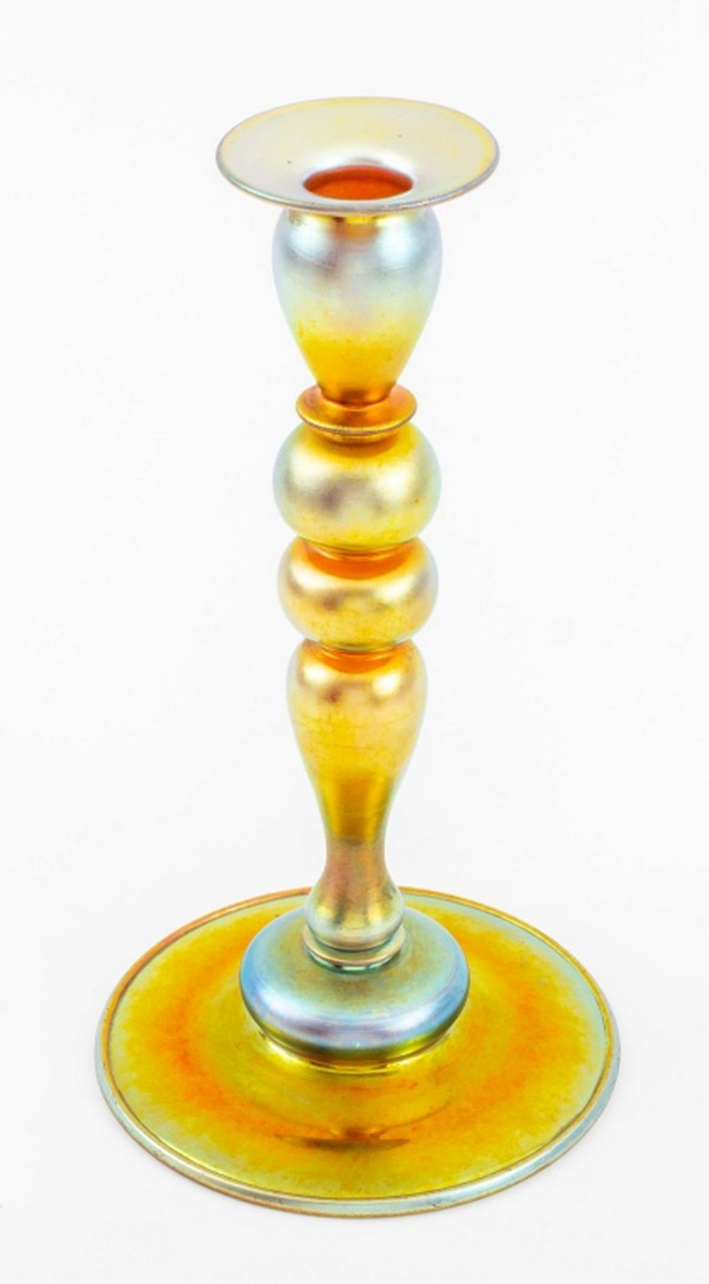 Appraisal: STEUBEN AURENE ART GLASS CANDLESTICK HOLDER Steuben Aurene art glass