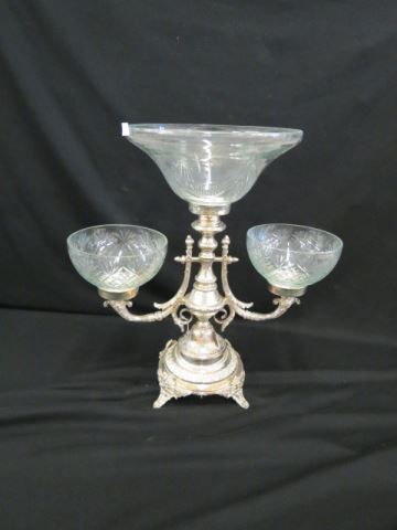 Appraisal: Silverplate and Etched Crystal Epergne center bowl and two arm