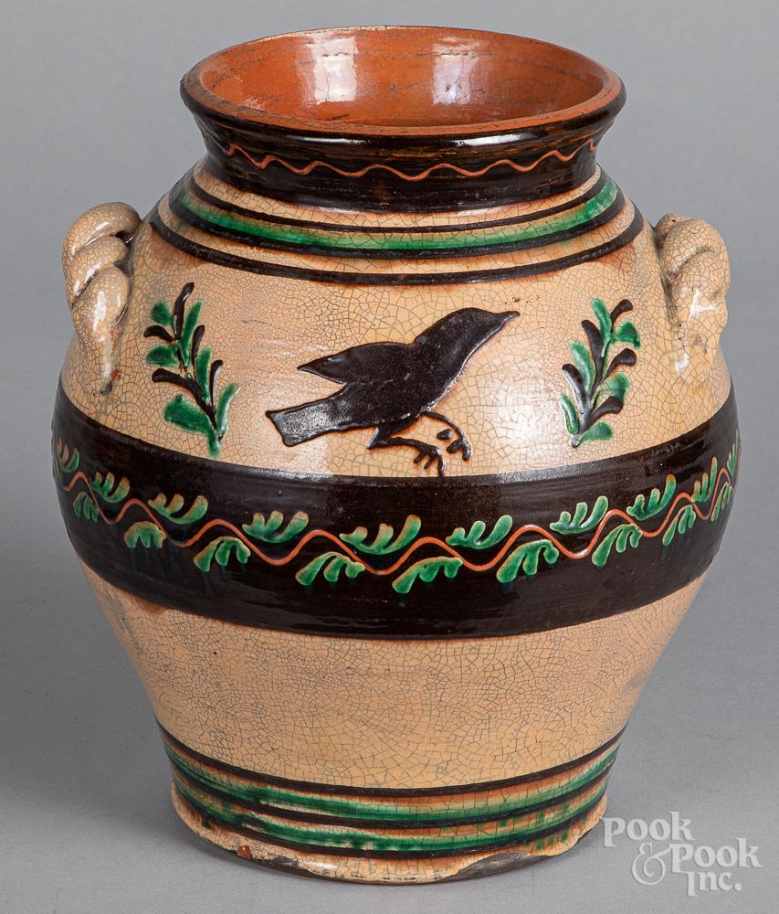 Appraisal: Turtlecreek redware jar Turtlecreek redware jar h Condition Good condition