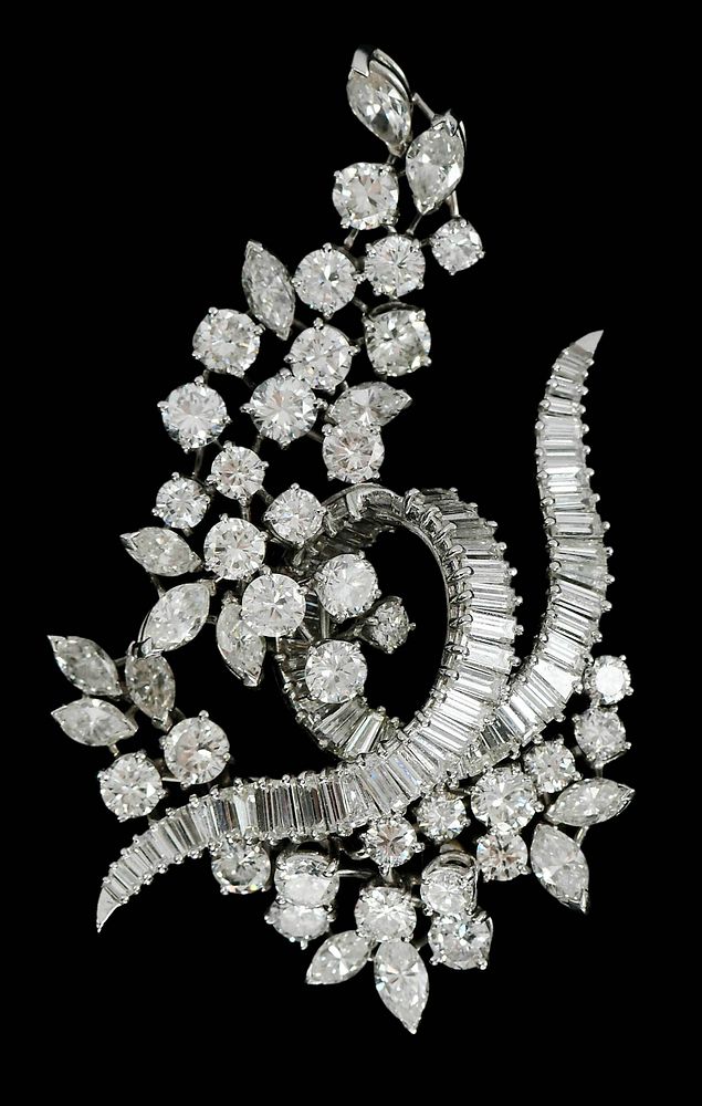 Appraisal: Platinum Diamond Brooch approx round brilliant marquise and baguette cut