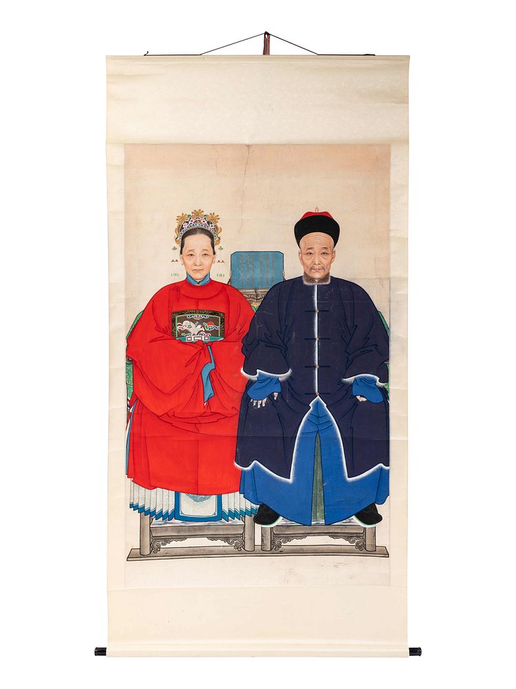 Appraisal: Two Chinese Ancestor Portraits Two Chinese Ancestor Portraits LATE TH