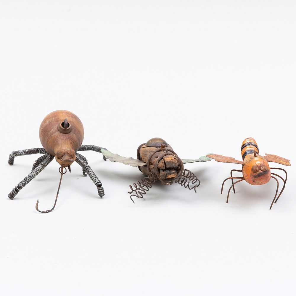 Appraisal: Group of Three American Painted Wood and Metal Bug-Form Fish