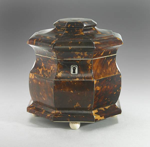 Appraisal: A Regency ivory strung tortoiseshell tea caddy early th century