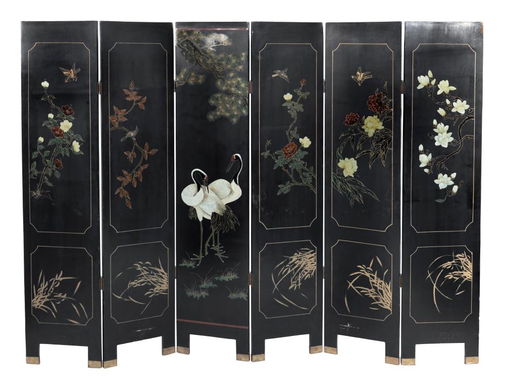 Appraisal: JAPANESE LACQUER SIX-PANEL DOUBLE-SIDED FLOOR SCREEN TH CENTURY HEIGHT LENGTH