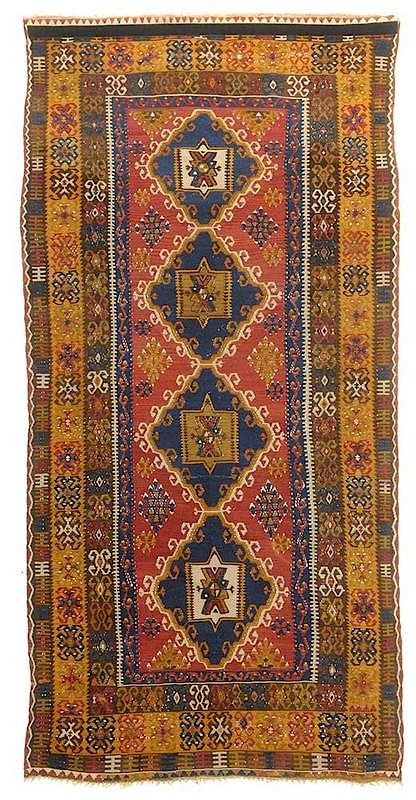 Appraisal: Kilim Yahyali Turkish circa four central medallions multiple geometric borders