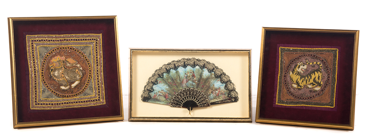 Appraisal: THREE SHADOW BOX FRAMED DECORATION PIECES Asian and European th