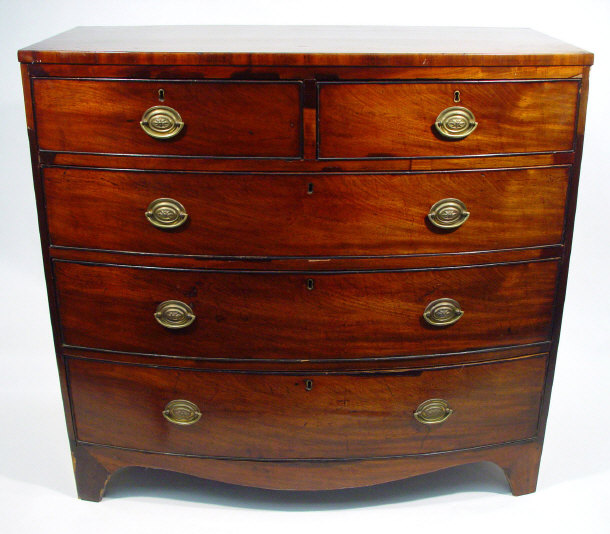 Appraisal: Victorian mahogany bow fronted chest fitted with two short drawers