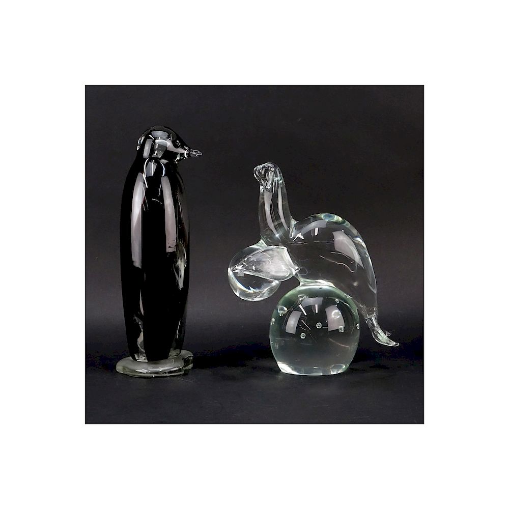 Appraisal: Collection of Two Art Glass Tableware Includes Alicja penguin figurine