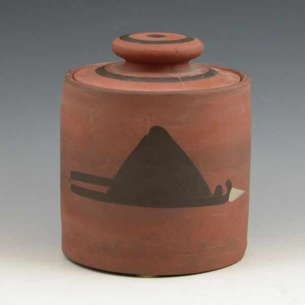 Appraisal: Clifton Native American Indian lidded humidor with stylized bird Marked