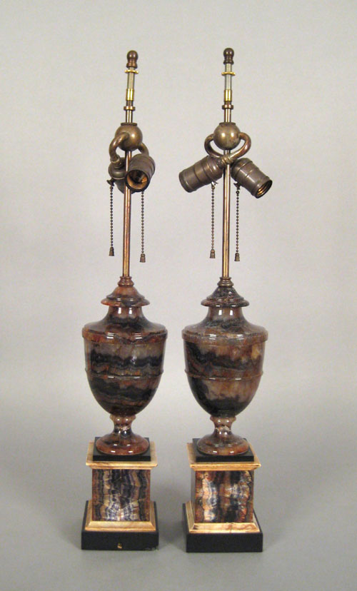 Appraisal: Pair of Derbyshire spar urns th c now mounted as